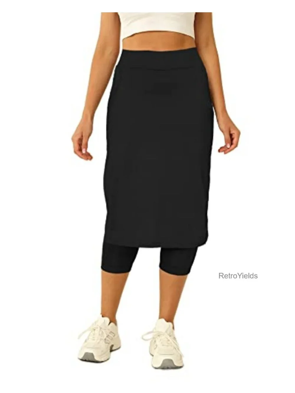 Tennis Skort with Built-in Capri Leggings, Knee-Length Athletic Skirt with